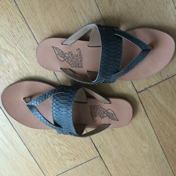 Ancient Greek Sandals Shoes - Ancient Greek Sandals Grey Cross Toe Sandals